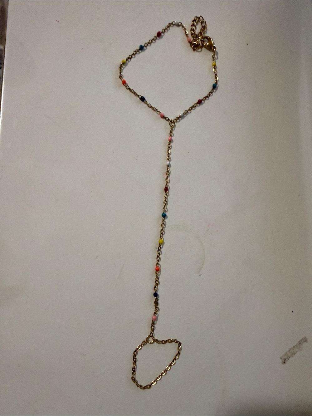 Gold-Tone Multicolor Beaded Hand Chain Bracelet